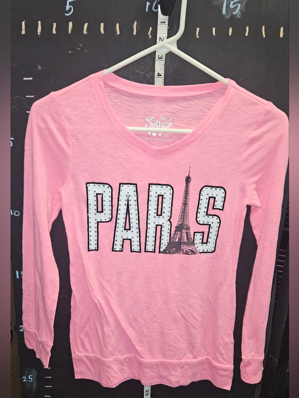 Justice Pink PARIS Eiffel Long Sleeve Tee Girls Size 10 Top